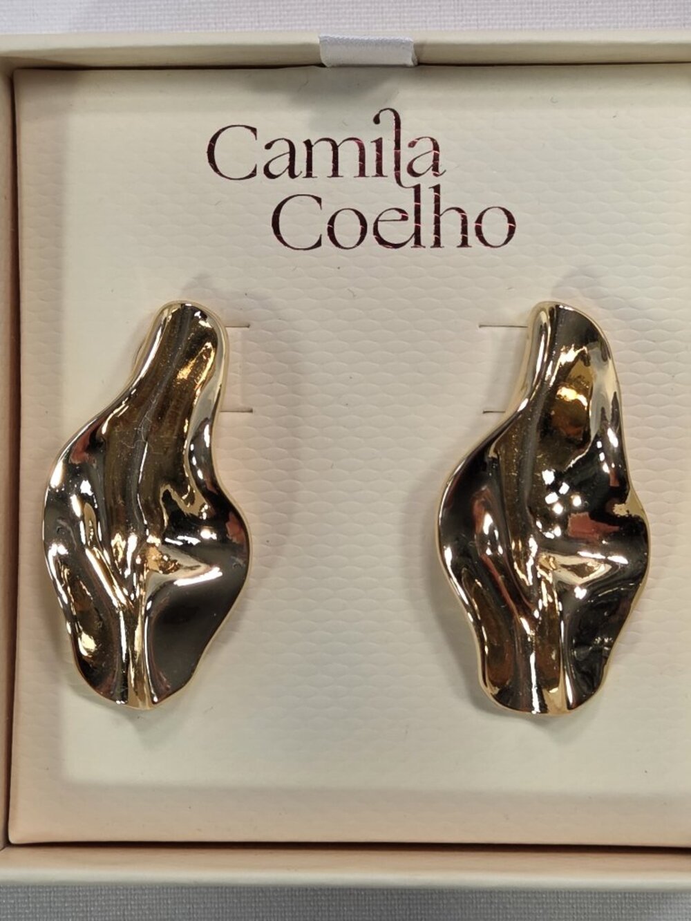 Camila Coelho Gold Abstract Wavy Molten Drop Earrings Statement Textured NIB
